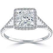 1.68 Carat G-SI1 Cushion Cut Diamond Engagement Ring 18k Pave Halo Vintage Style