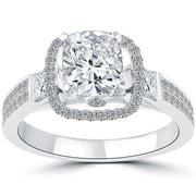 2.42 Carat F-VS2 Cushion Cut Diamond Engagement Ring 18k White Gold Pave Halo