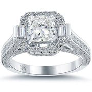 3.18 Carat G-SI1 Cushion Cut Diamond Engagement Ring 18k Gold Vintage Style