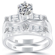 1.18 Carat G-VS2 Diamond Engagement Ring & Wedding Band Set 18k White Gold