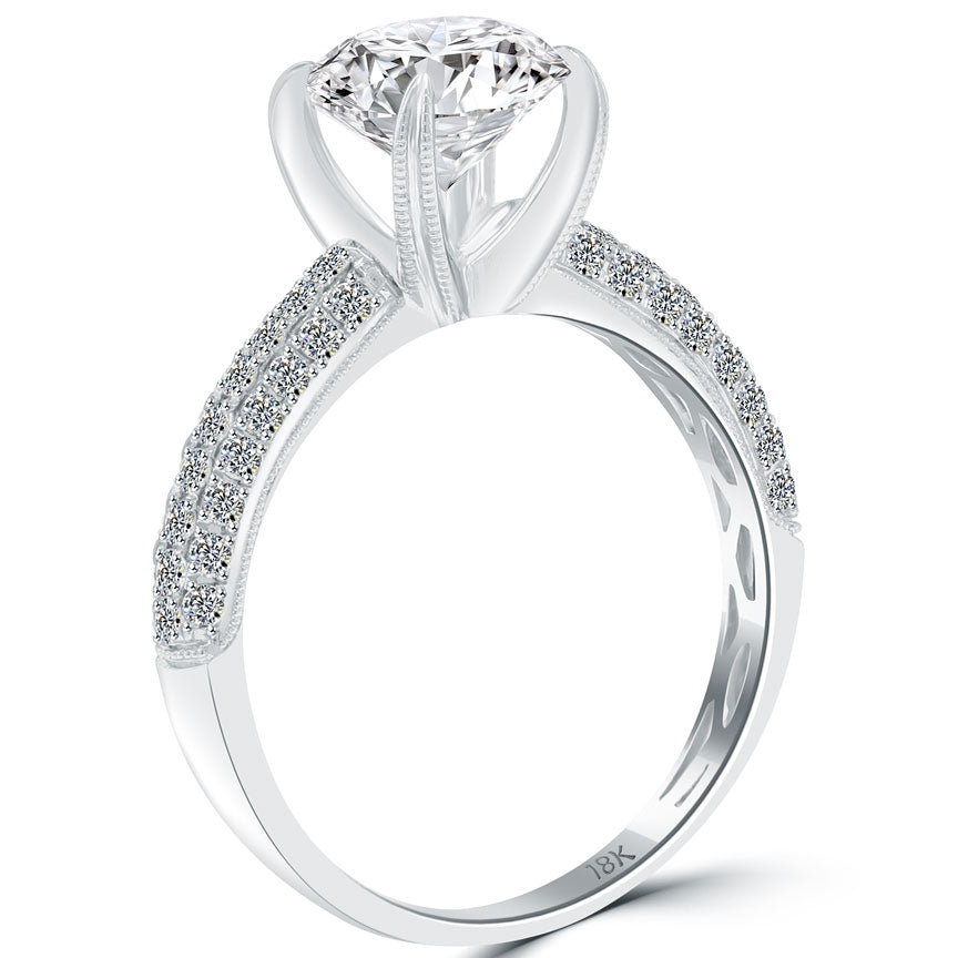 2.06 Carat H-SI1 Certified Natural Round Diamond Engagement Ring 18k White Gold