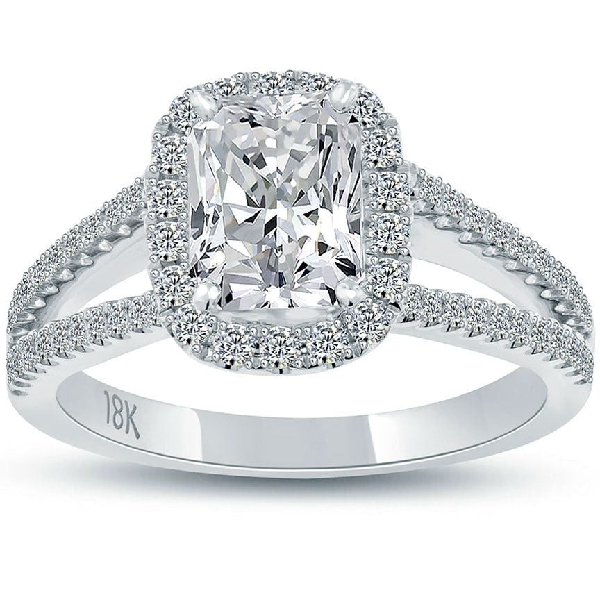 2.24 Carat H-VS2 Radiant Cut Natural Diamond Engagement Ring 18k Vintage Style