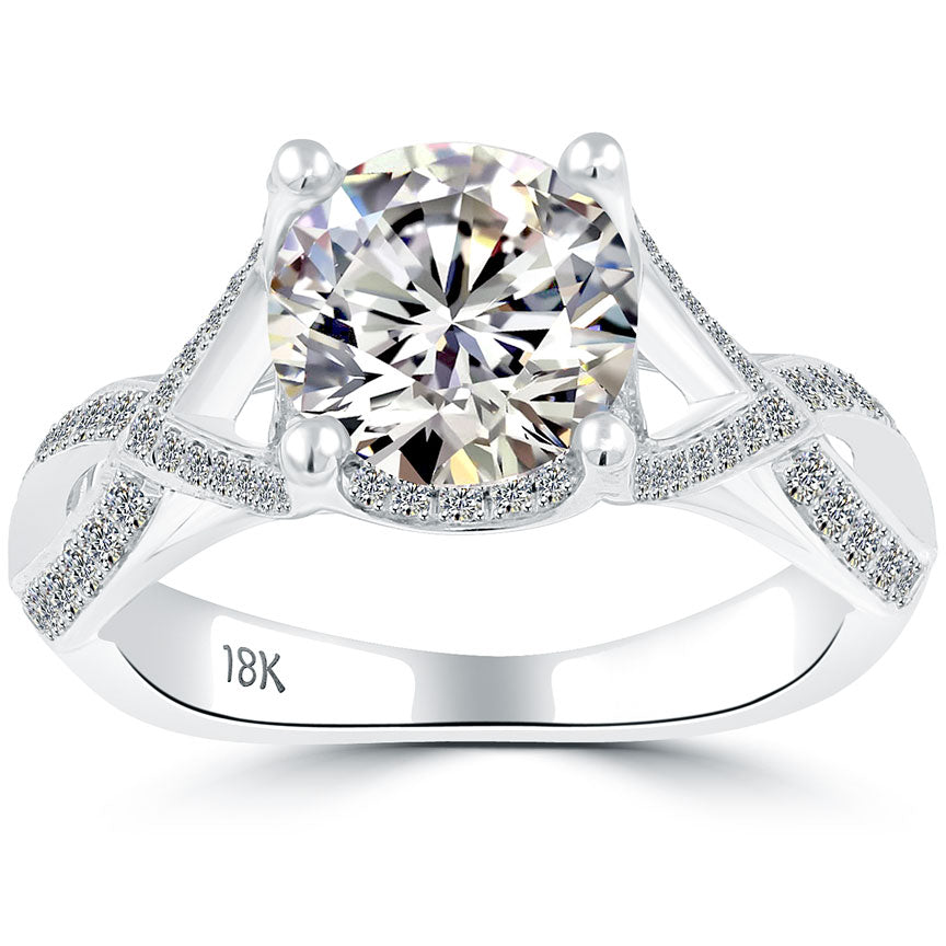 2.53 Carat H-SI2 Certified Natural Round Diamond Engagement Ring 18k White Gold
