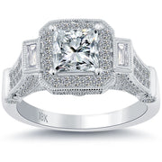 2.24 Carat G-VS2 Certified Princess Cut Diamond Engagement Ring 18k Pave Halo