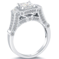 2.24 Carat G-VS2 Certified Princess Cut Diamond Engagement Ring 18k Pave Halo