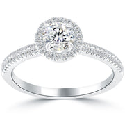 0.88 Ct. E-I1 Natural Round Diamond Engagement Ring 14k Pave Halo Vintage Style