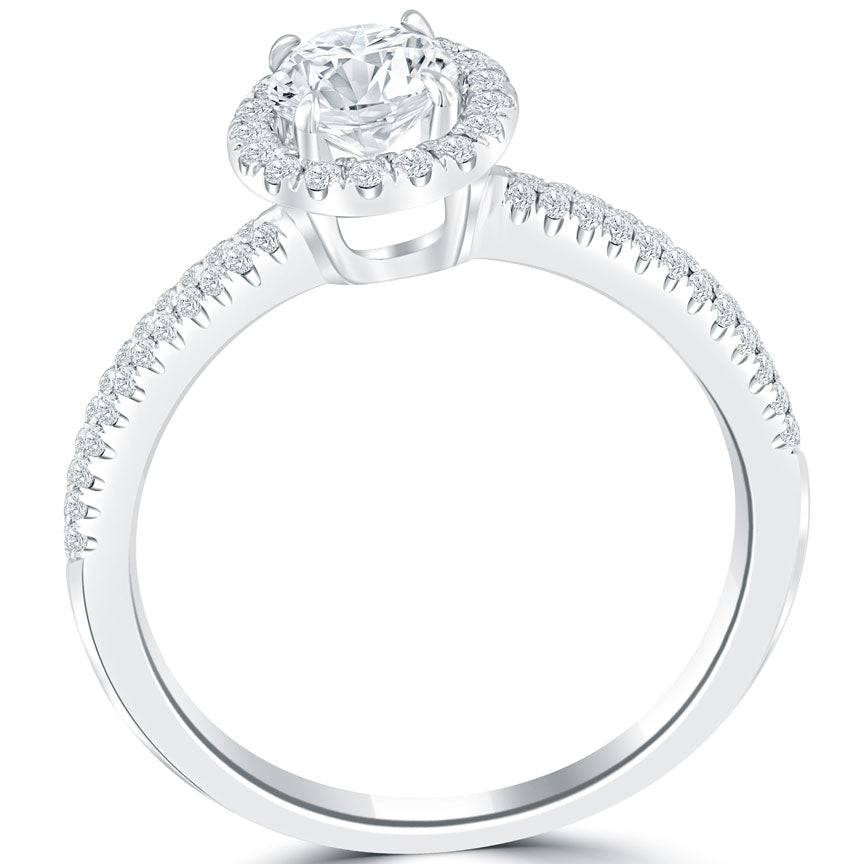 0.88 Ct. E-I1 Natural Round Diamond Engagement Ring 14k Pave Halo Vintage Style