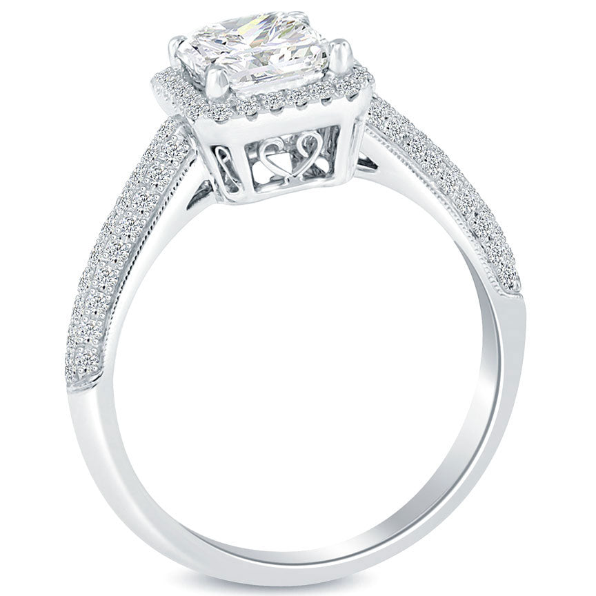 1.30 Carat G-SI3 Princess Cut Diamond Engagement Ring 18k White Gold Pave Halo