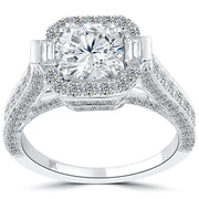 3.32 Carat G-SI2 Vintage Style Round Diamond Engagement Ring 18k White Gold