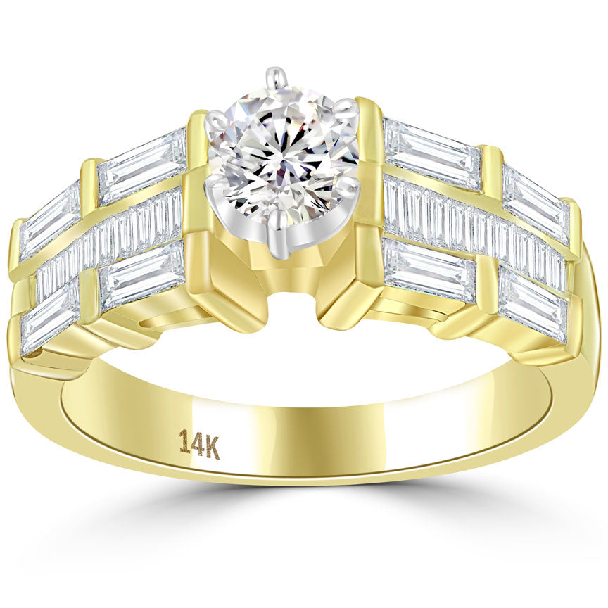 1.70 Carat J-SI1 Certified Natural Round Diamond Engagement Ring 14k Yellow Gold