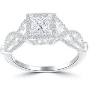 1.35 Carat D-VS2 Princess Cut Diamond Engagement Ring 18k Gold Vintage Style