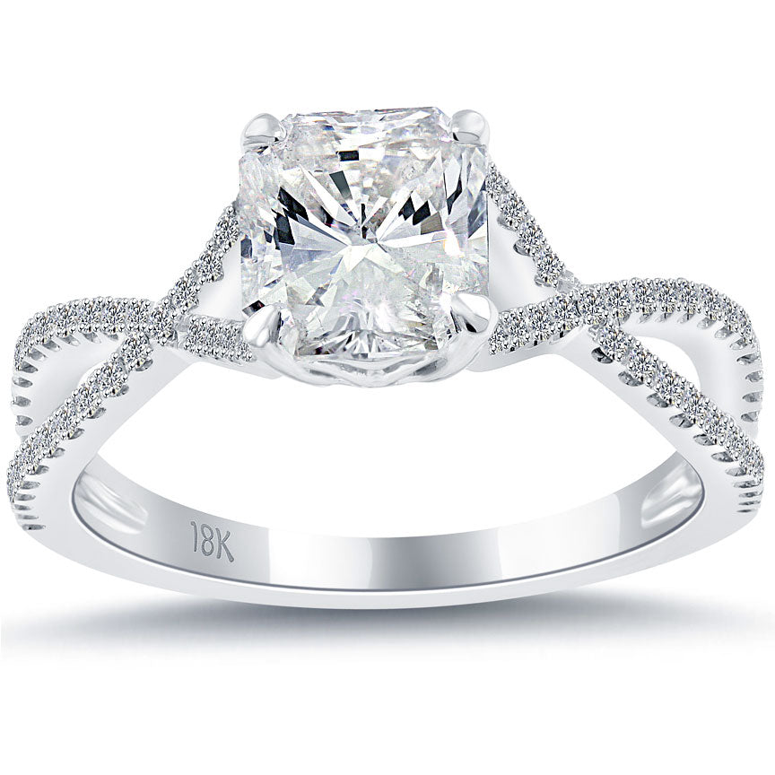 1.72 Carat G-SI1 Certified Radiant Cut Diamond Engagement Ring 18k White Gold