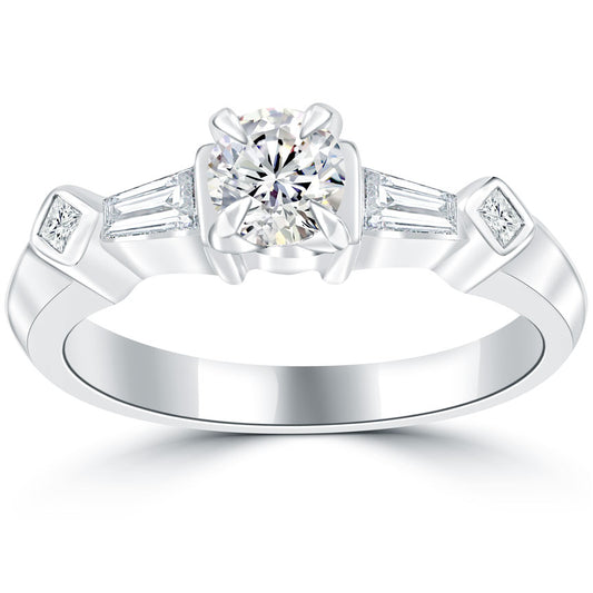 0.90 Carat H-SI2 Certified Natural Round Diamond Engagement Ring 14k White Gold