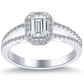 1.02 Carat G-VS2 Emerald Cut Diamond Engagement Ring 14k White Gold Pave Halo
