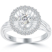1.12 Carat F-SI1 Natural Round Diamond Engagement Ring 18k White Gold Pave Halo