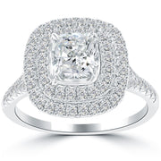 1.96 Carat H-SI1 Cushion Cut Natural Diamond Engagement Ring 18k Gold Pave Halo