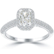 1.14 Carat H-VS1 Radiant Cut Diamond Engagement Ring 18k Pave Halo Vintage Style