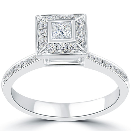 0.83 Carat G-VS2 Certified Princess Cut Diamond Engagement Ring 18k White Gold