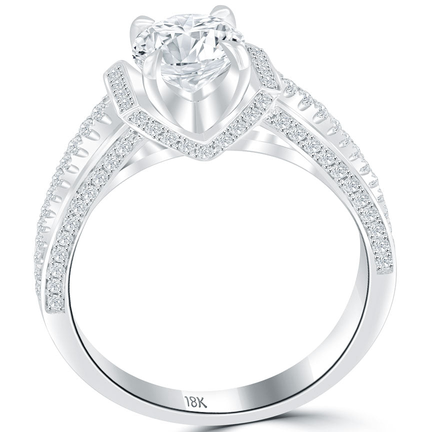 1.56 Carat E-SI2 Certified Natural Round Diamond Engagement Ring 18k White Gold