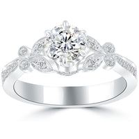 1.28 Carat F-SI1 Certified Natural Round Diamond Engagement Ring 18k White Gold