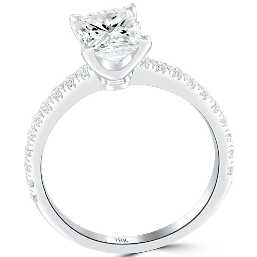 1.65 Carat F-VS2 Certified Princess Cut Diamond Engagement Ring 18k White Gold