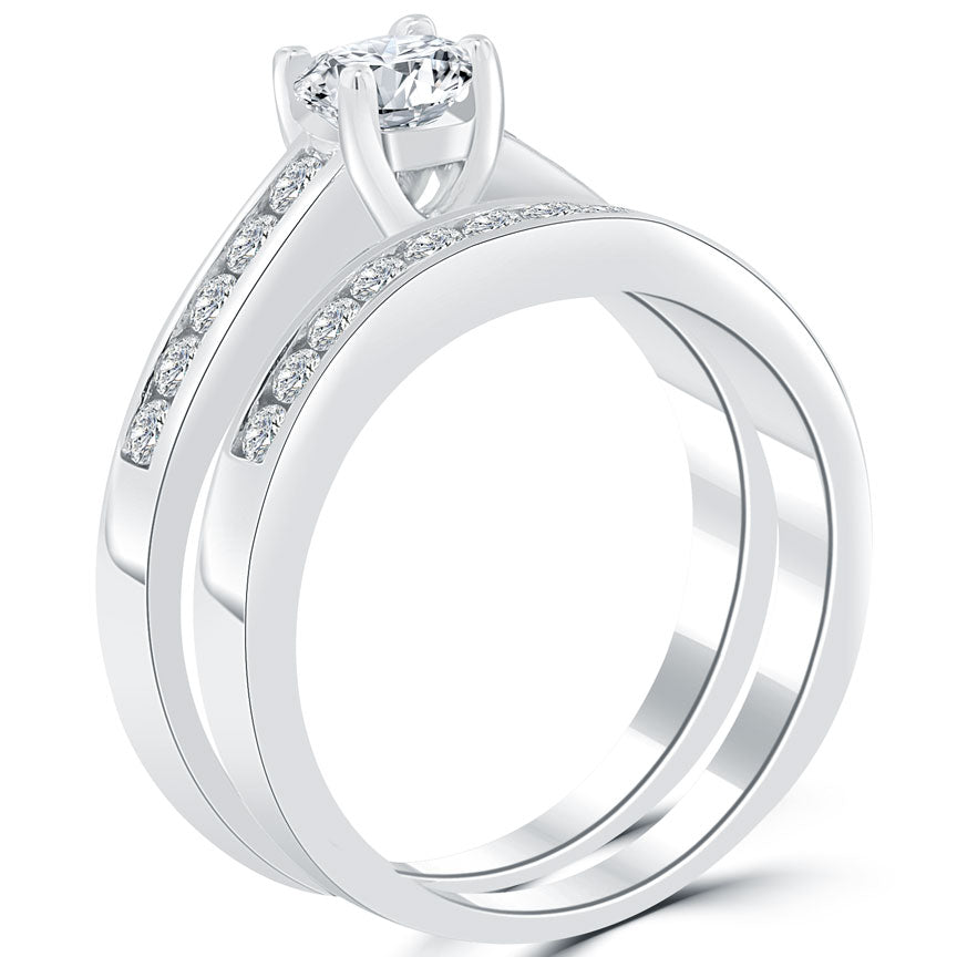 1.22 Carat F-VS1 Diamond Engagement Ring & Wedding Band Set 14k White Gold