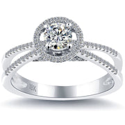 0.61 Carat F-SI1 Natural Round Diamond Engagement Ring 18k White Gold Pave Halo