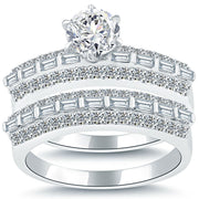 2.02 Carat D-SI1 Diamond Engagement Ring & Wedding Band Set 14k White Gold