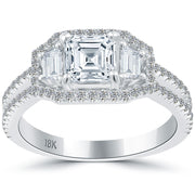 2.02 Carat E-SI1 Asscher Cut Natural Diamond Engagement Ring 18k Vintage Style