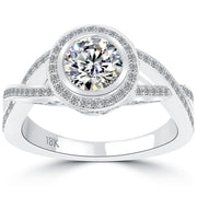 1.73 Carat F-SI1 Natural Round Diamond Engagement Ring 18k White Gold Pave Halo