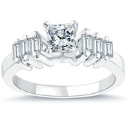 0.88 Carat D-SI1 Certified Princess Cut Diamond Engagement Ring 14k White Gold