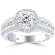 2.14 Carat G-SI1 Natural Round Diamond Engagement Ring 18k White Gold Pave Halo