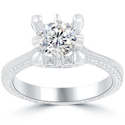 1.50 Carat D-SI2 Vintage Style Round Diamond Engagement Ring 18k White Gold