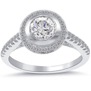 1.51 Carat D-SI1 Natural Round Diamond Engagement Ring 18k White Gold Pave Halo