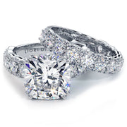8.85 Carat H-SI1 Cushion Cut Diamond Engagement Ring & Wedding Band Set 18k