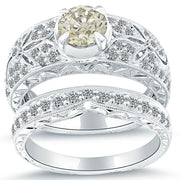 1.61 Carat K-VS2 Diamond Engagement Ring & Wedding Band Set 14k Vintage Style