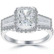 2.94 Carat E-SI1 Radiant Cut Vintage Style Natural Diamond Engagement Ring 14k