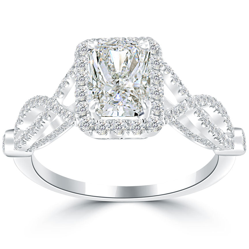 2.34 Carat H-VS1 Radiant Cut Natural Diamond Engagement Ring 18k Vintage Style