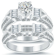 2.18 Carat G-VS2 Diamond Engagement Ring & Wedding Band Set 14k White Gold