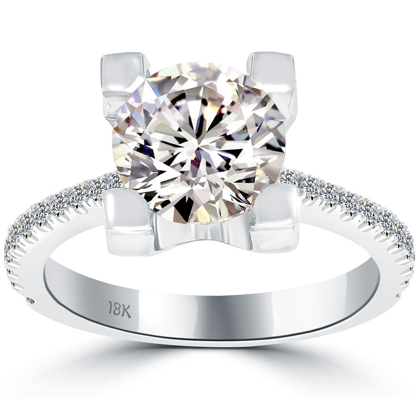 2.60 Carat K-VS2 Certified Natural Round Diamond Engagement Ring 18k White Gold