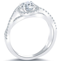 1.02 Carat E-SI1 Natural Round Diamond Engagement Ring 14k White Gold Pave Halo