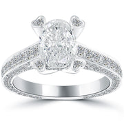 2.72 Carat F-SI2 Certified Oval Cut Diamond Engagement Ring 14k White Gold