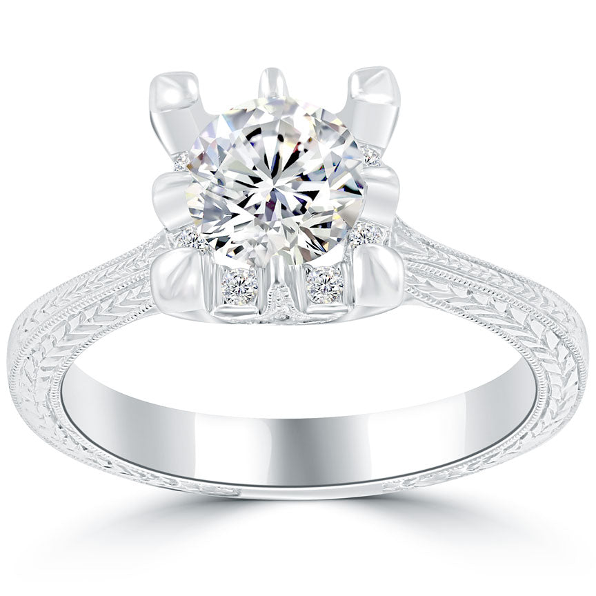 1.25 Carat D-SI3 Vintage Style Round Diamond Engagement Ring 18k White Gold