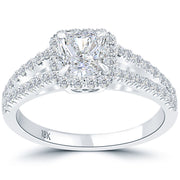 1.70 Carat F-VS2 Radiant Cut Diamond Engagement Ring 18k White Gold Pave Halo