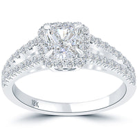 1.70 Carat F-VS2 Radiant Cut Diamond Engagement Ring 18k White Gold Pave Halo