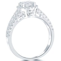 1.70 Carat F-VS2 Radiant Cut Diamond Engagement Ring 18k White Gold Pave Halo