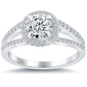 1.54 Carat G-SI1 Natural Round Diamond Engagement Ring 18k White Gold Pave Halo