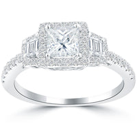1.40 Ct. D-VS1 Princess Cut Diamond Engagement Ring 18k White Gold Vintage Style