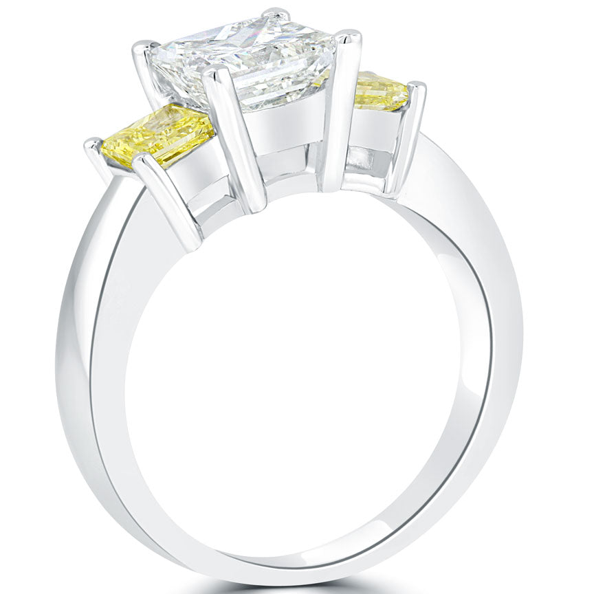 2.30 Ct. Fancy Yellow & White Princess Cut Three Stone Diamond Engagement Ring
