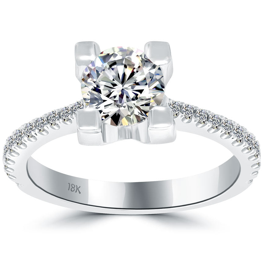 1.43 Carat G-SI1 Certified Natural Round Diamond Engagement Ring 18k White Gold